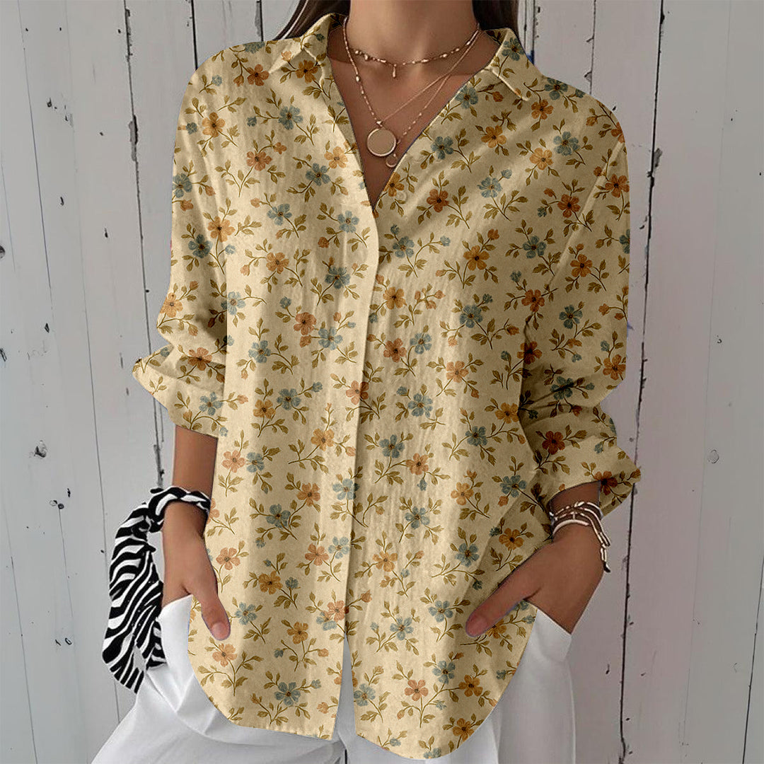 Women Long Sleeve V-neck Graphic Floral Printed Top
