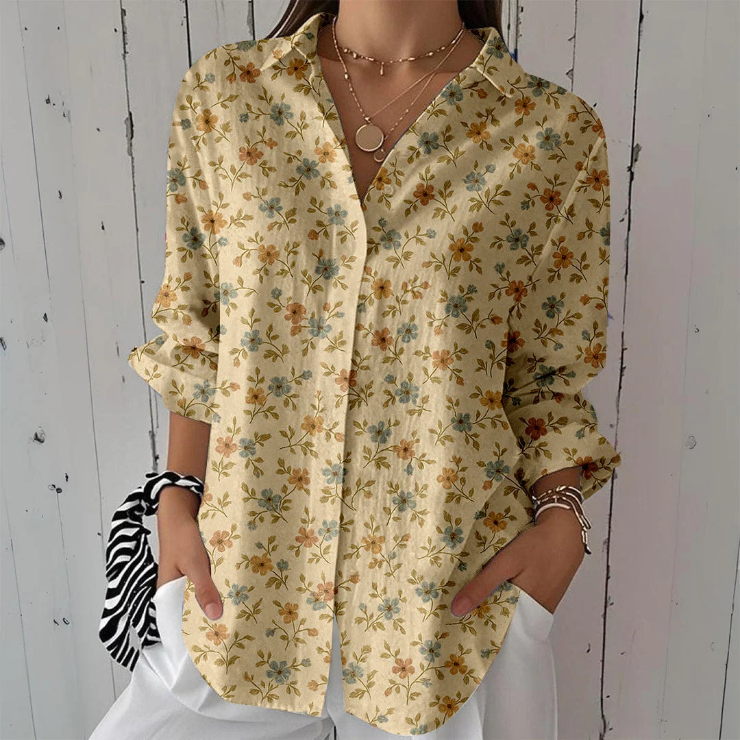 Style & Comfort for Mature Women Women Floral,Beige DZCL0016 3/4 Sleeve Shirt Collar Printed Button Tops