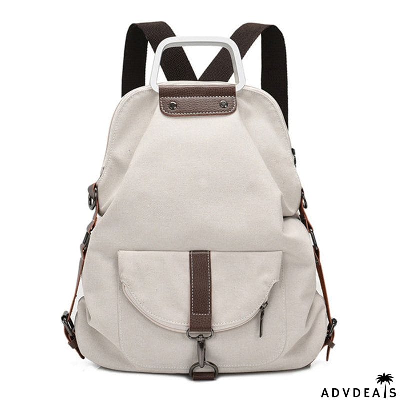 New Canvas Zipper Up Metal Handle Designer Backpack
