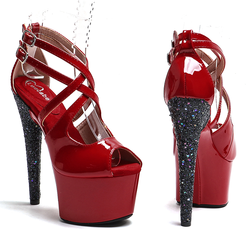 VCshoes 17CM/7Inch Patent Upper Exotic High Heels Platform Ankle Wrap Sandals Pole Dancing Sandals Shoes