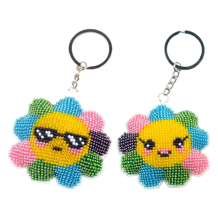 2Pcs Animal Bead Cross Stitch Keychain Kit Mosaic Beads Embroidery Keyrings Art
