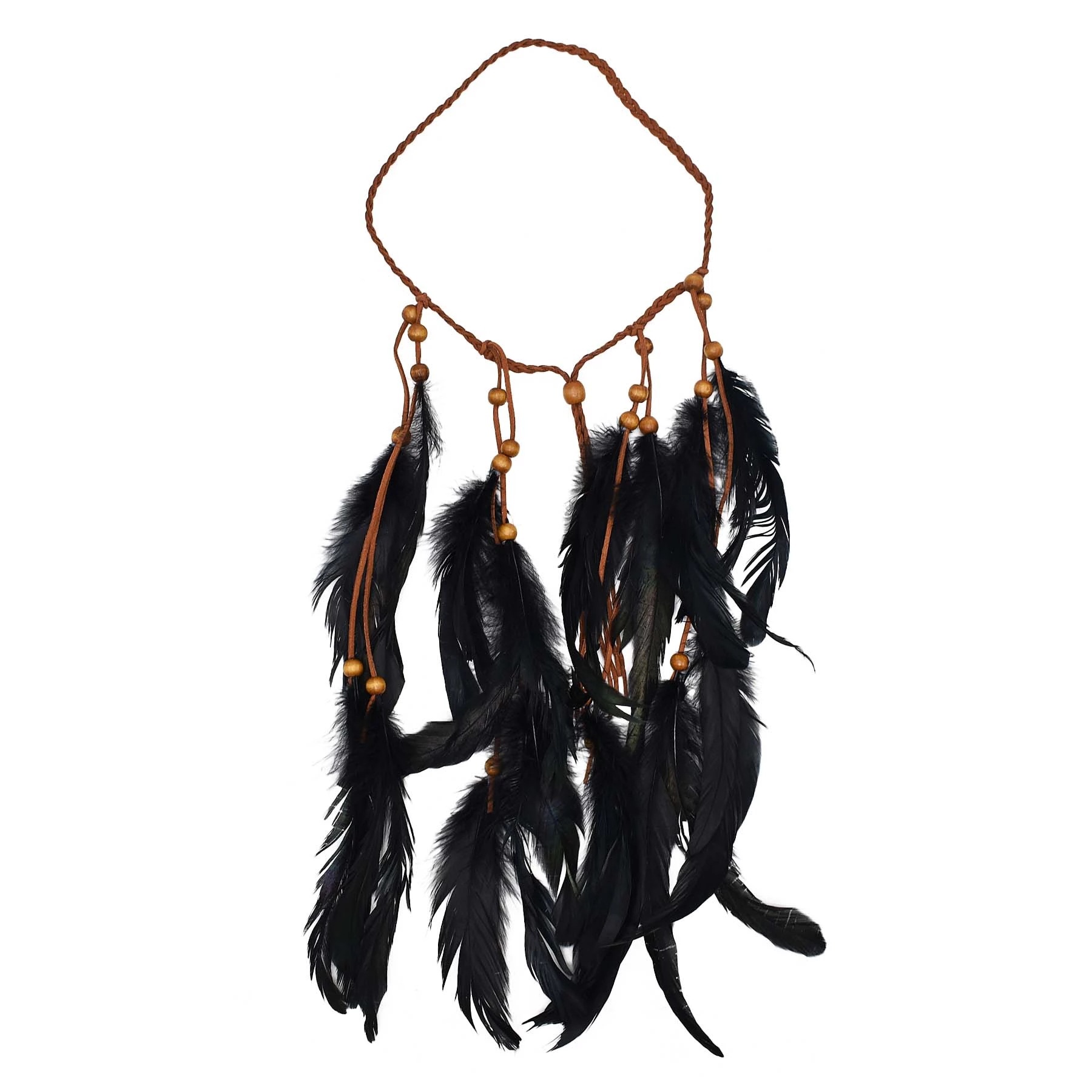 Ethnic Braided Rope Wooden Bead Feather Headband wearshes