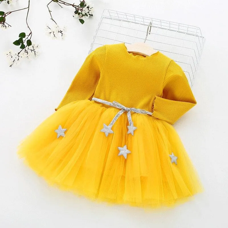 Girls Autumn Princess Dress For Kids Long Sleeve Polka Dot Bow Party Dress Birthday Wedding Vestidos Children Winter Clothing 8T
