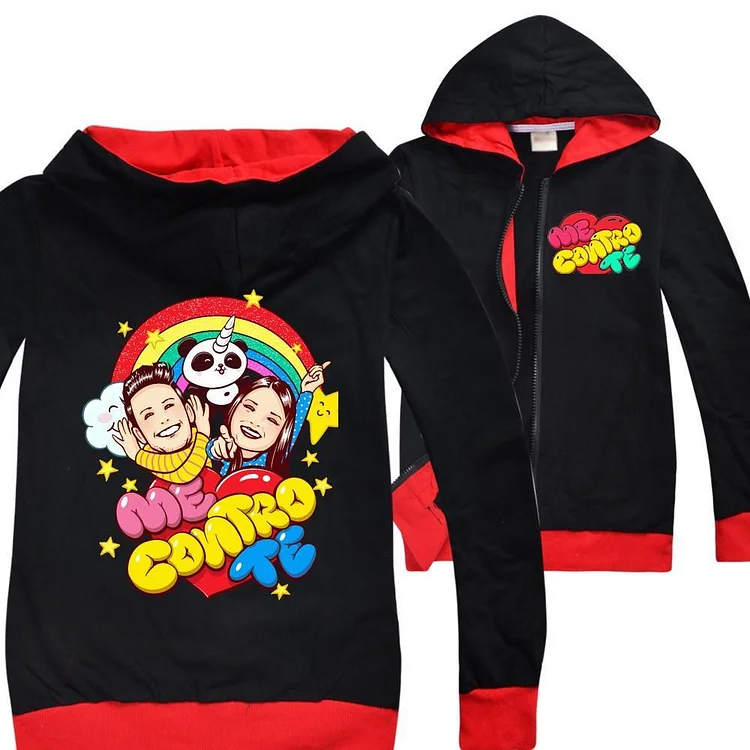 Mayoulove Boys Me Contro Te Print Kids Cotton Full Zip Up Hoodie Hooded Jacket-Mayoulove