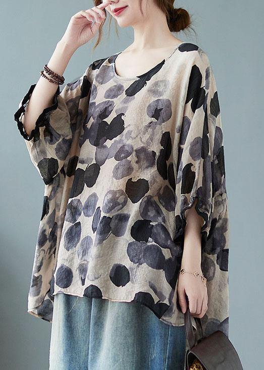 VCSHOES Cotton Linen Gray Dotted Top Batwing Sleeve