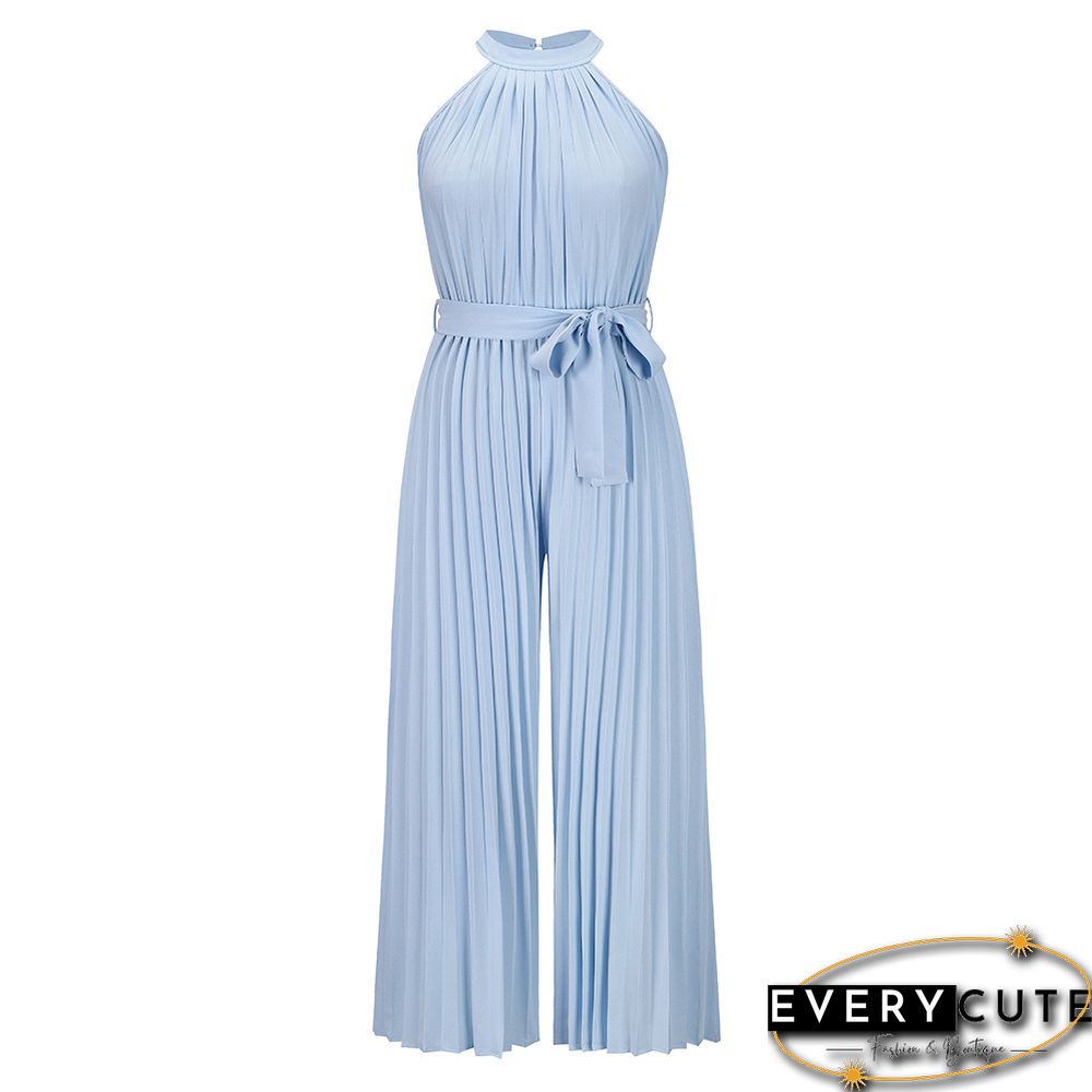 Sexy Haltered Sleeveless Pleated Jumpsuits For Summer Women Jumpsuits New Casual Lace-up Slim Fit Pleated Jumpsuit