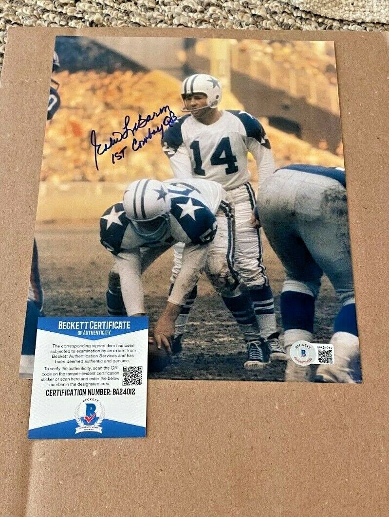 EDDIE LEBARON SIGNED DALLAS COWBOYS 8X1O Photo Poster painting W/IST COWBOYSQB INSCRIPTION BAS