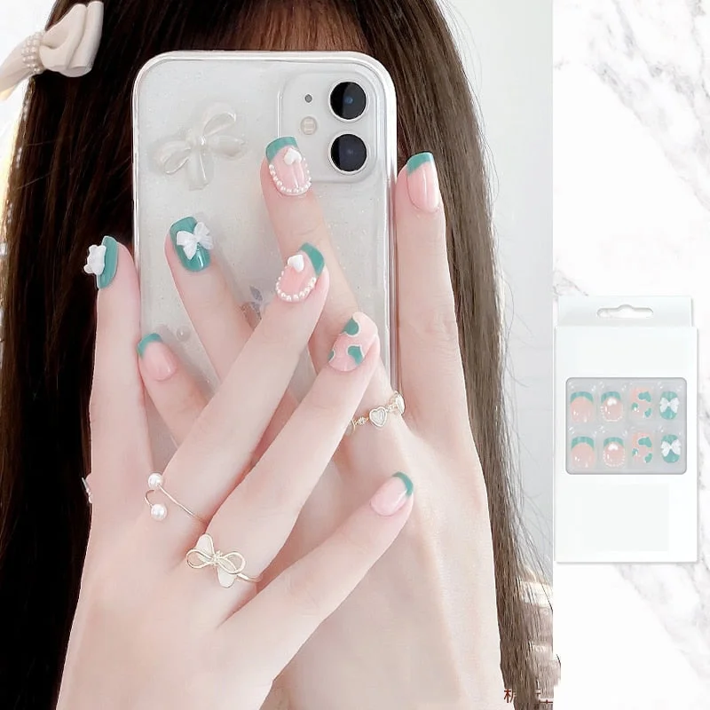 24pcs Stiletto nail tips Aesthetic Northern Lights Simple Fashion Lasting Fake Nails Wearable Full Cover Finished Fingernails TY-Nail Inspo