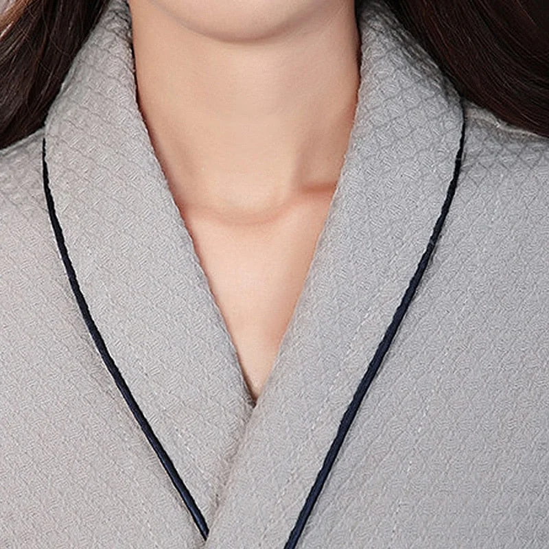 Knitted Waffle Cotton Bathrobe Sexy Kimono Robe Unisex Men Women Couple Robes 5 Star Hotel Bathrobe Nightwear Plus Size