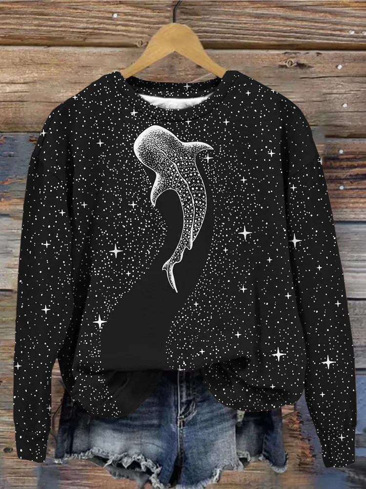 Starry Whale Art Crew Neck Comfy Sweatshirt