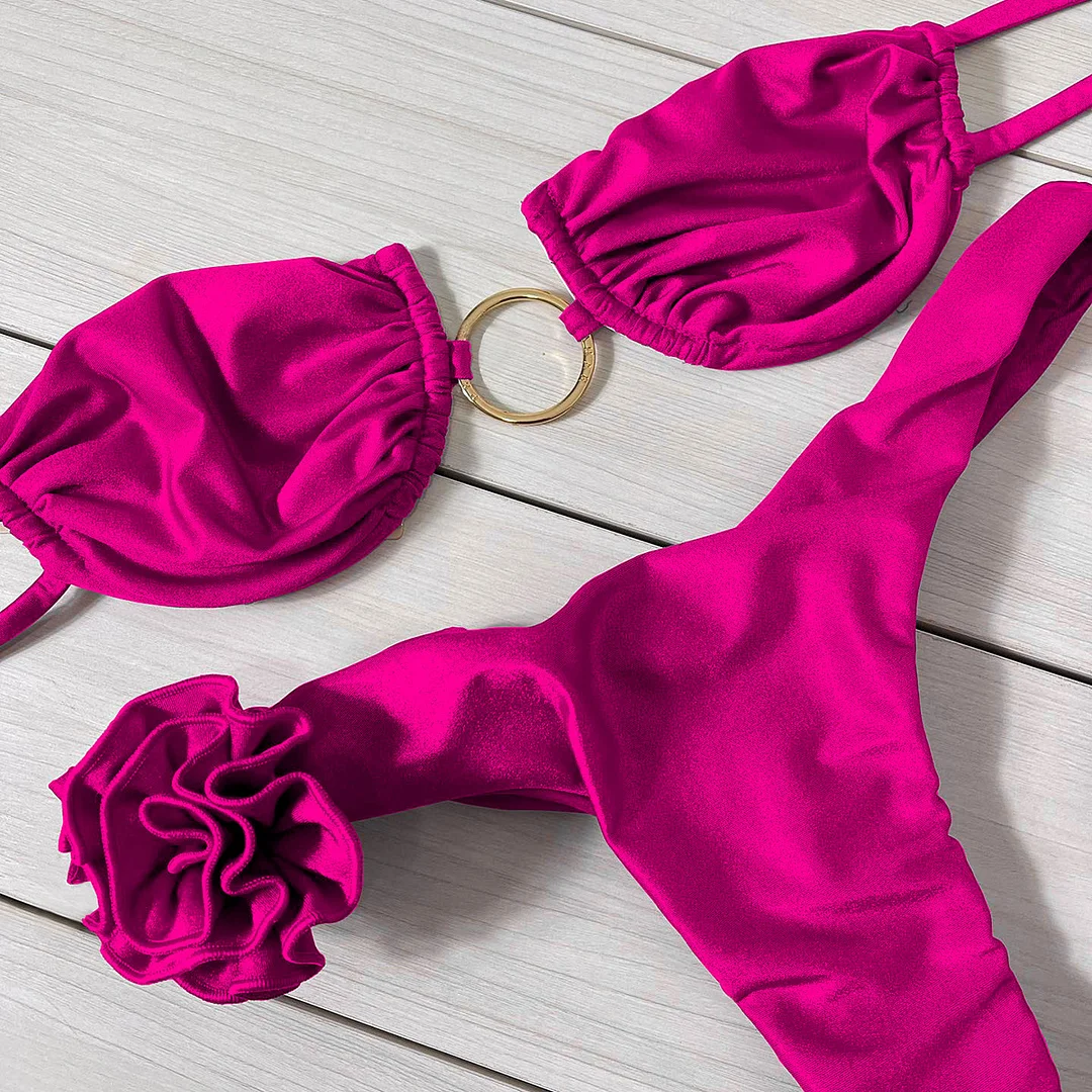 Churchf Multi-Color Solid-Colored Breast-Plate Three-Point Low-Rise Bikini Sexy 2025 New Split Swimsuit Woman