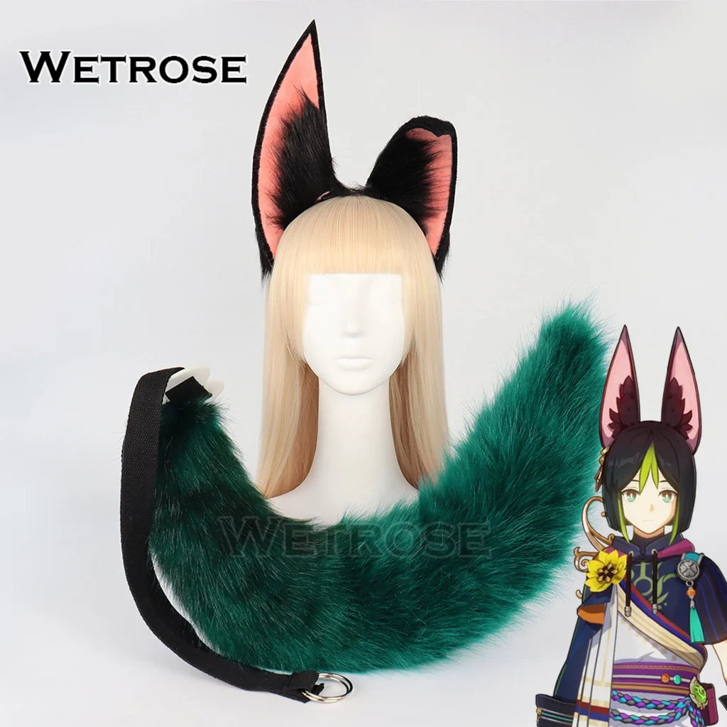 【Wetrose】In Stock Tighnari Fox Girl Cosplay Ear Tail Man Furry Fuzzy Hairy  Costume Тигнари Genshin Sexy Set Wig Halloween Xmas