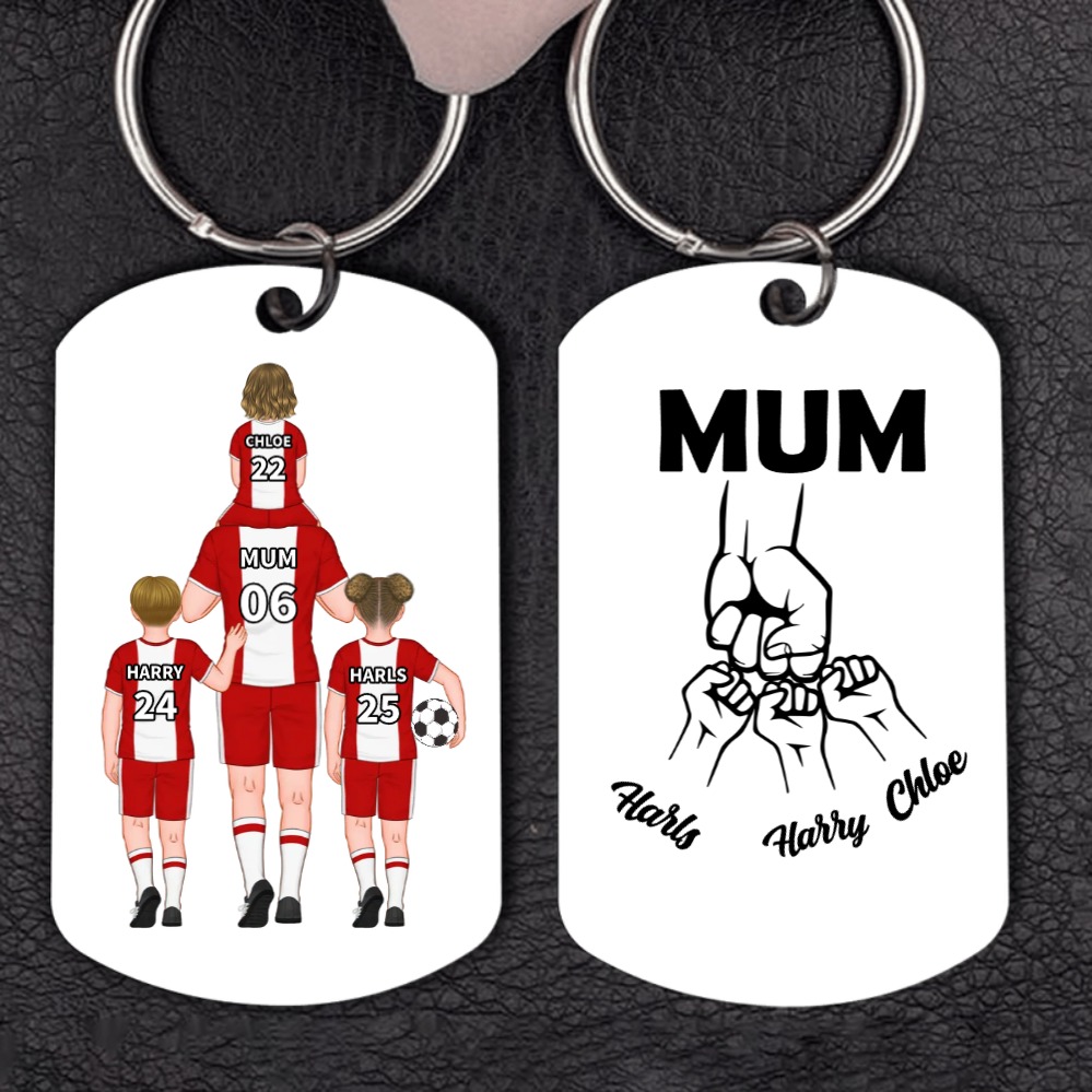 1-3 Names - Personalised Dad Football Team Fist Keychain Customized Name Gift with Gift Box for Dad/Grandad