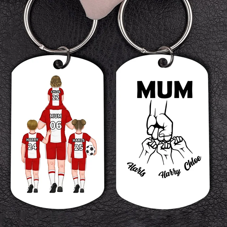 1-3 Names - Personalized Football Team Fist Keychain Customized Name Gift for Mum
