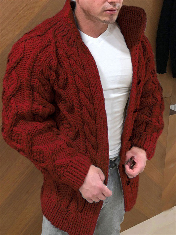 Men's Solid Color Thick Cardigan Sweater | 168DEAL