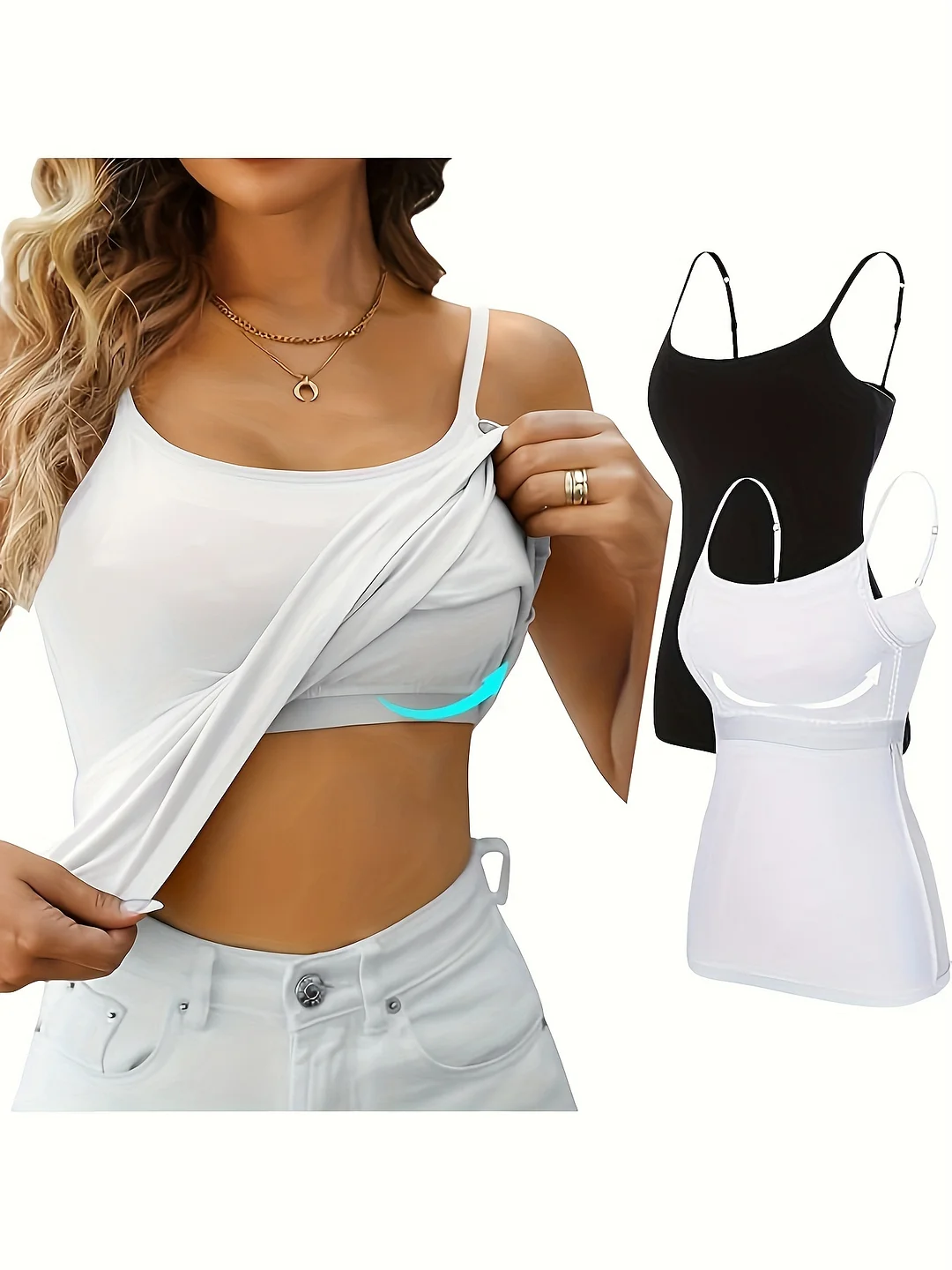 2 Pack Adjustable Shelf Bra Camisoles Top - Basic Layer Tank Tops For Women | IFYHOME