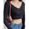 Ribbed Long Sleeve Button Crop Top