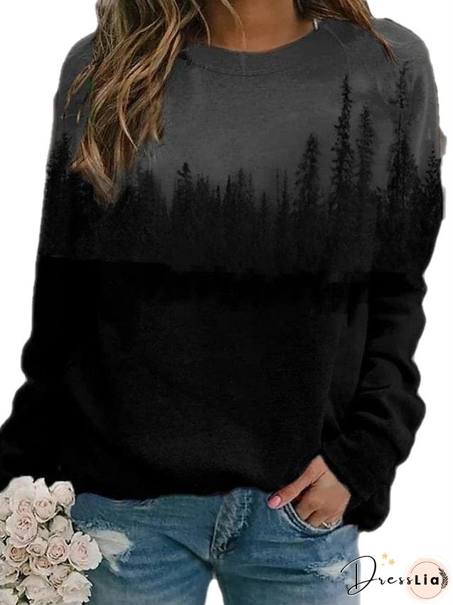 Hoodie Sweatshirt Pullover Casual Blue Green Gray Color Block Loose Fit Daily Round Neck Long Sleeve for Women