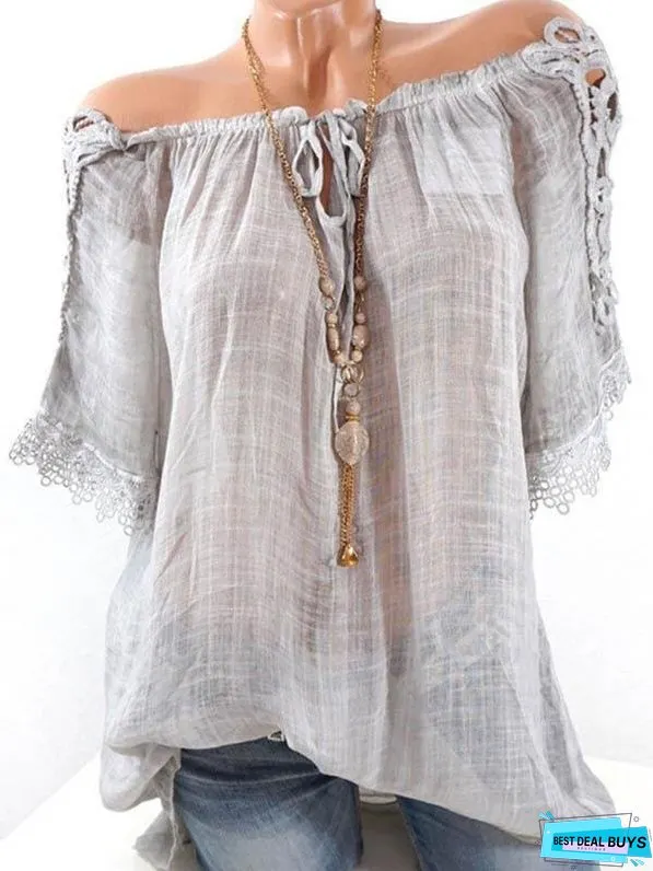 Solid Color Off Shoulder Ruffle Short Sleeve Blouse Tops