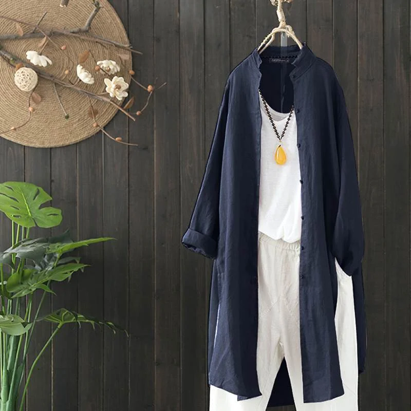 ZANZEA Vintage Women Autumn Long Sleeve Cotton Linen Blouse Buttons Down Shirt Casual Solid Tunic Tops Blusas Cardigan