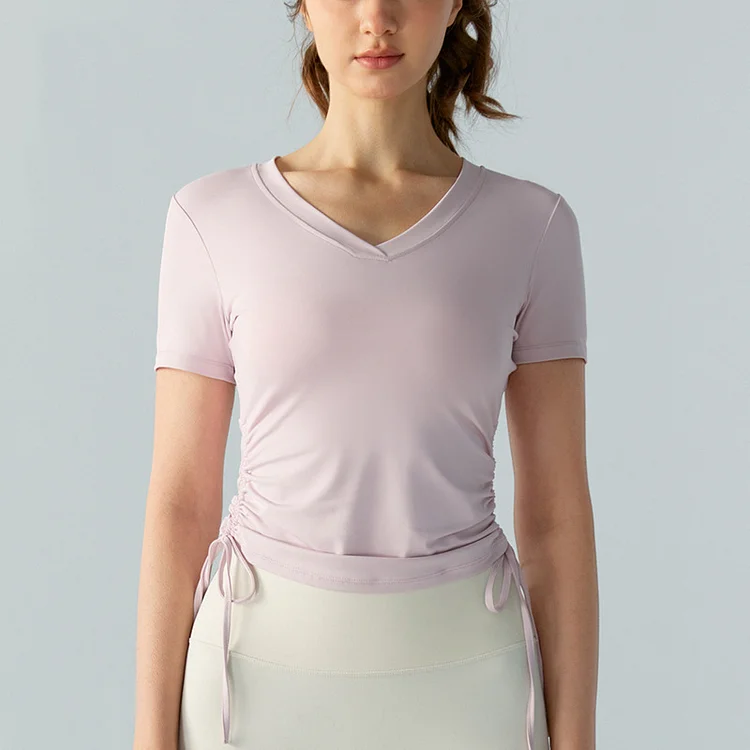 PASUXI  Hot Selling Spring Summer New T-shirts Sports for Women V-neck Short Sleeve Shirt Nude Running Yoga Top for Women huanwei