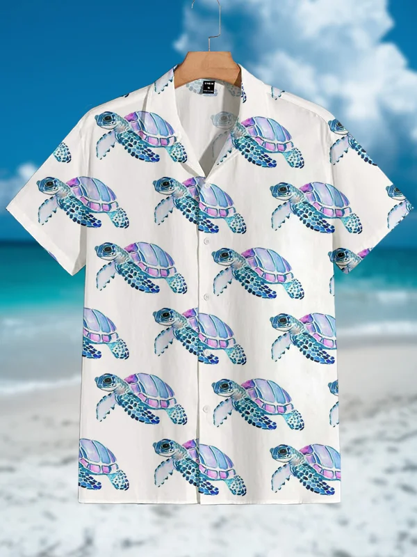 Men's Turtle Watercolor Art Print Short Sleeve Shirt