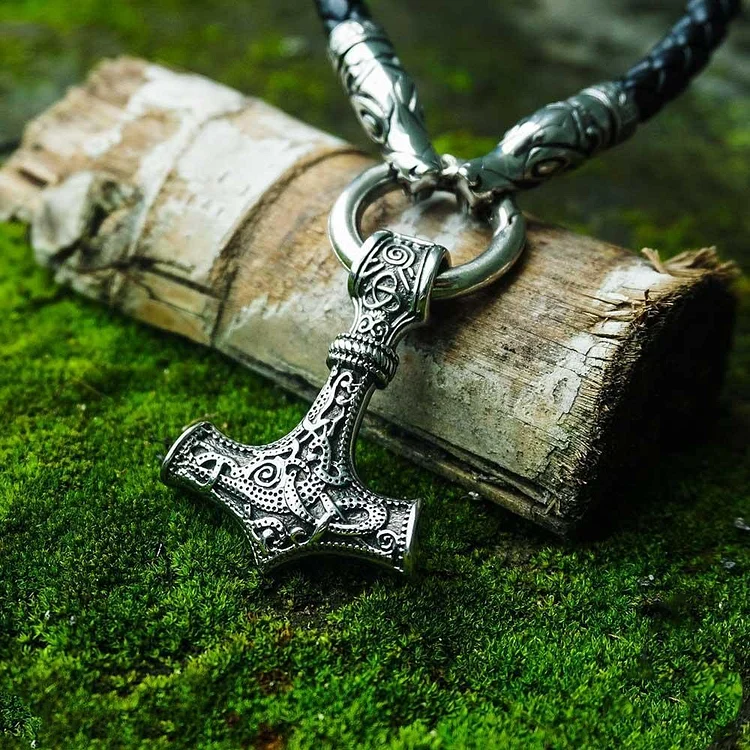 Coutureaura Thor's Hammer Pendant Leather Necklace