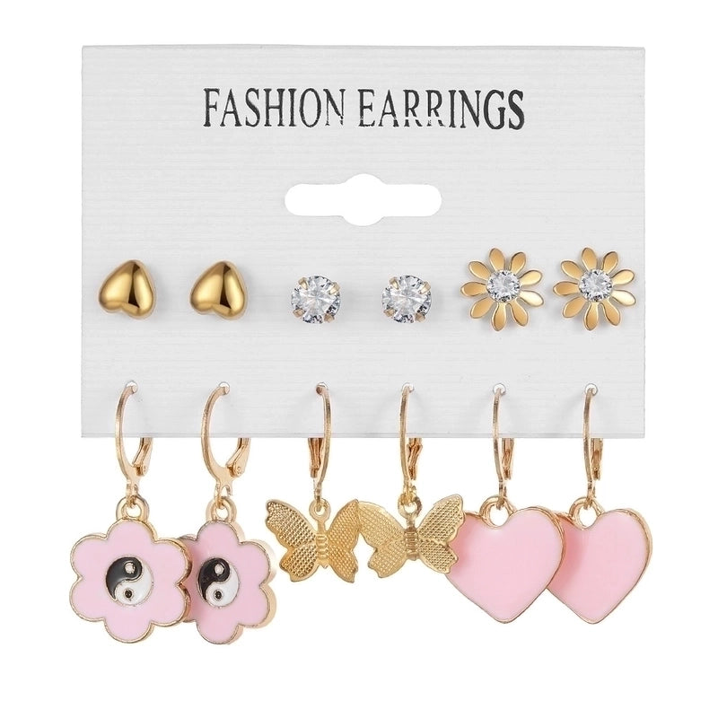 Retro Round Alloy Plating Artificial Pearls Women’s Earrings Ear Studs 6-piece Set