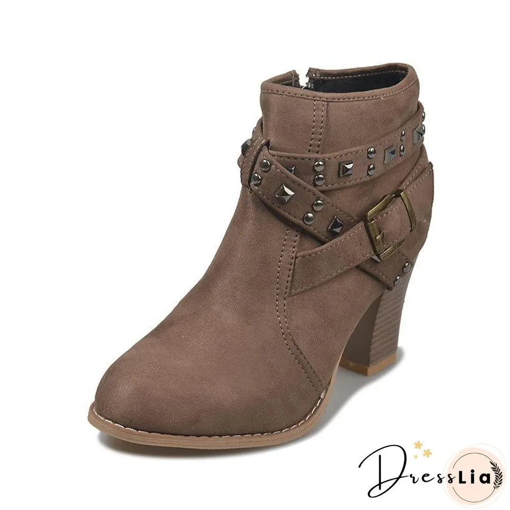 Buckle Decor Women Thick Heel Boot