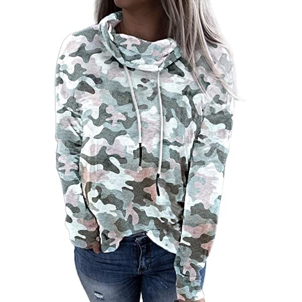 Womens Long Sleeve Cowl Neck Casual Sweatshirt Tops with Pockets