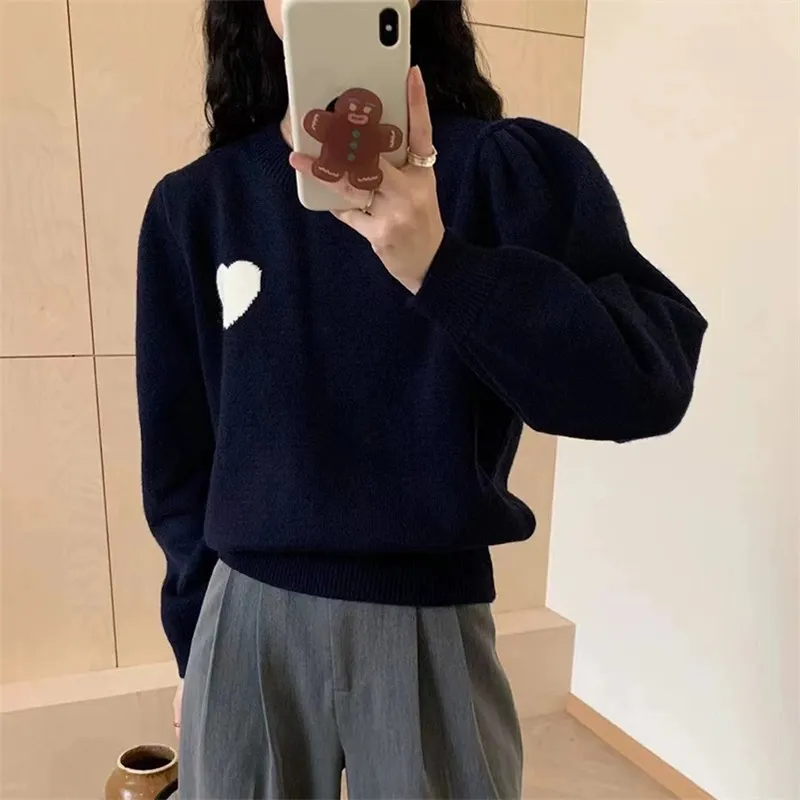 Churchf Churchf Year Red 2024 Autumn And Winter New Style Small Man Sweet Bump Color Knit Top Love Embroidery Round Collar Sweater Woman
