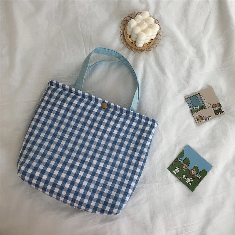 Plaid Portable Lunch Bag With Thickened Aluminum Film Hand Carrying Small Square Bag Cotton Bag Breakfast Bag Mummy Bag Plaid Bag