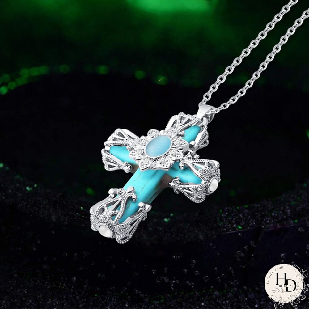 Turquoise Necklace, Cathedral Cross Necklace, Cross Pendant, Turquoise Jewelry, Faith Necklace, Religious Jewelry