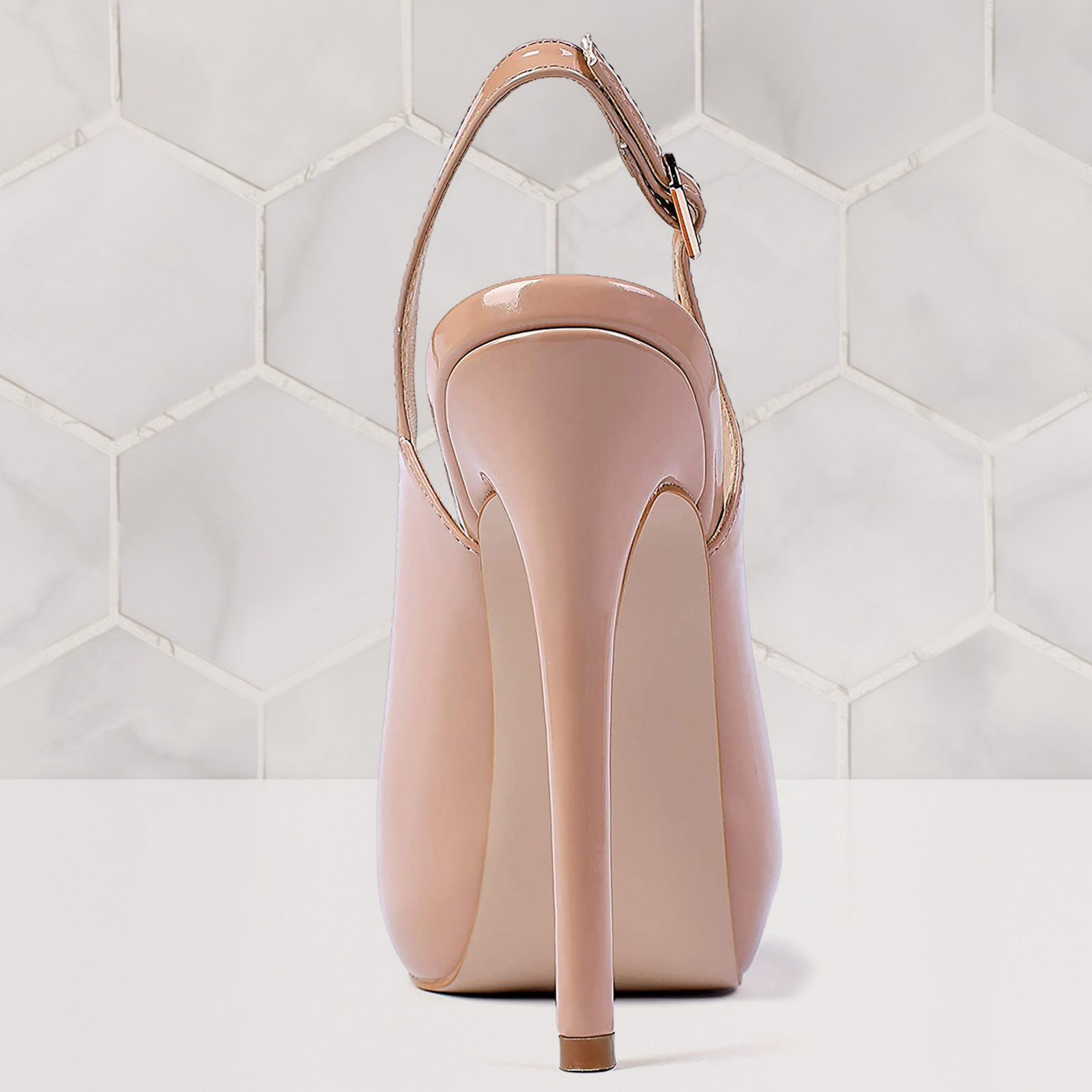 120cm/4.72inch Women's Strap Slingback Sandals Peep Toe Platform Stilettos Patent Heels