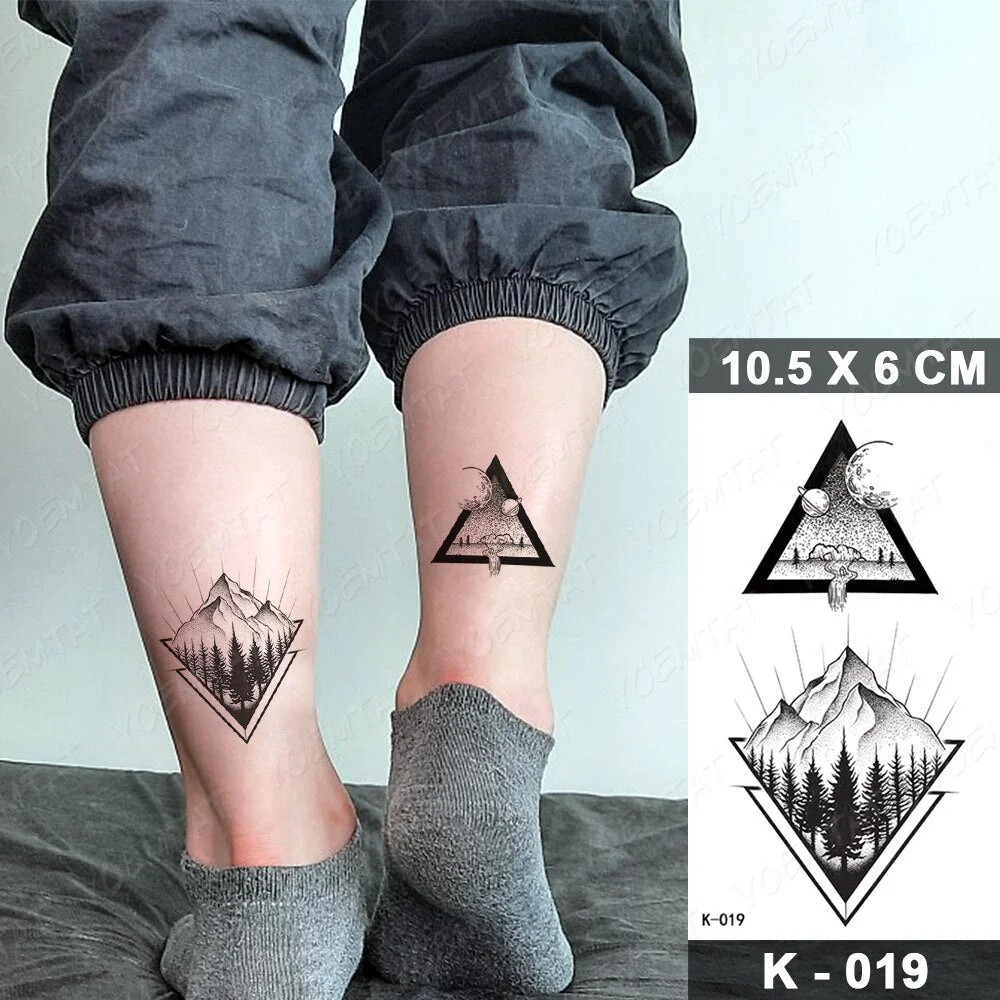 Waterproof Temporary Tattoo Sticker Small Triangle Mountain Forest Flash Tatoo Sky Arm Wrist Fake Tatto For Body Art Women Men