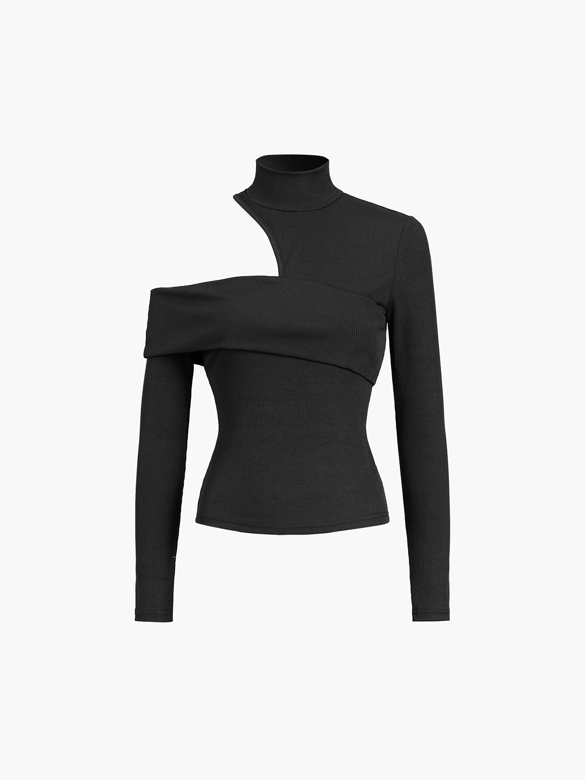 Rotimia Mockneck Oblique Cutout Rib Long Sleeve Knit Top