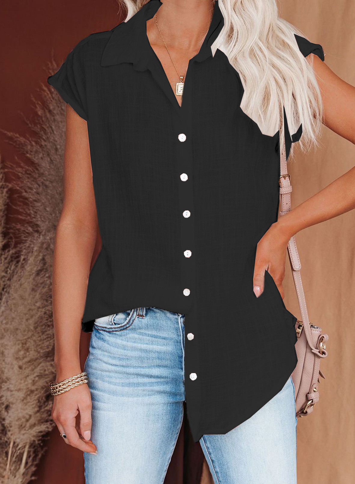 Vinaxco Summer New Solid Color Single Breasted Lapel Shirt Sleeveless Loose Top 2025 Women Casual White Cardigan Blouse Femme Blusas
