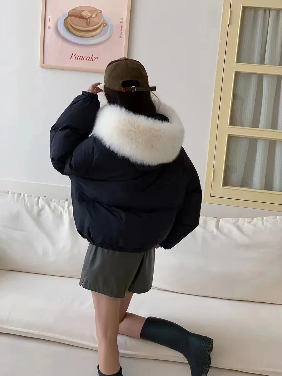 Woherb Korean Version Sweet Down Jacket Female Short Money 2024 Winter New Style Add Thick Small Fox Fur Collar White Duck Down Coat Tide-Outfit Ideas