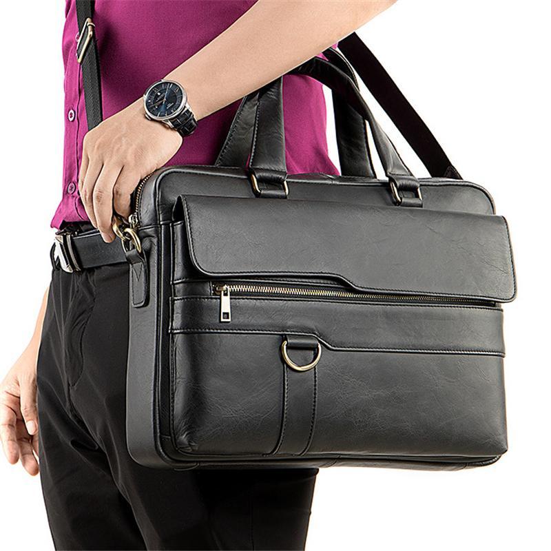 Classic Business Vintage Plain 15 Inch Laptop Bridfcese With Large Capacity