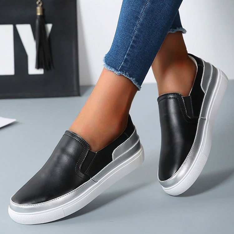 Women Casual Flats Shoes Slip-on Creepers Platform Genuine Leather White Loafers Shoes shopify Stunahome.com