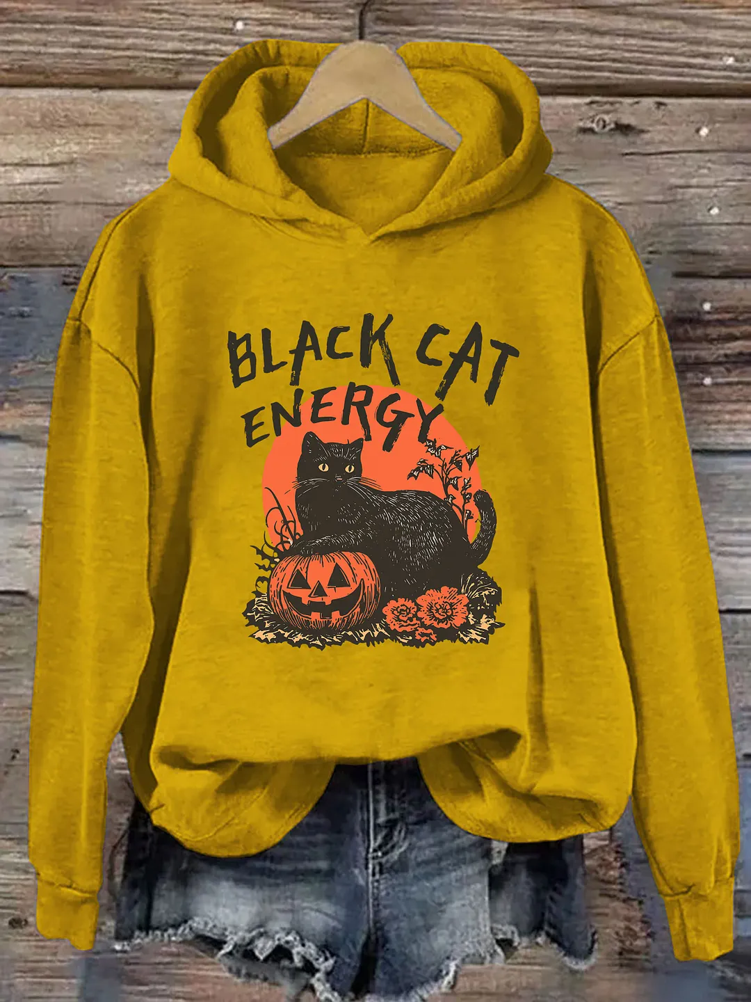 Black Cat Energy Funny Halloween Hoodie
