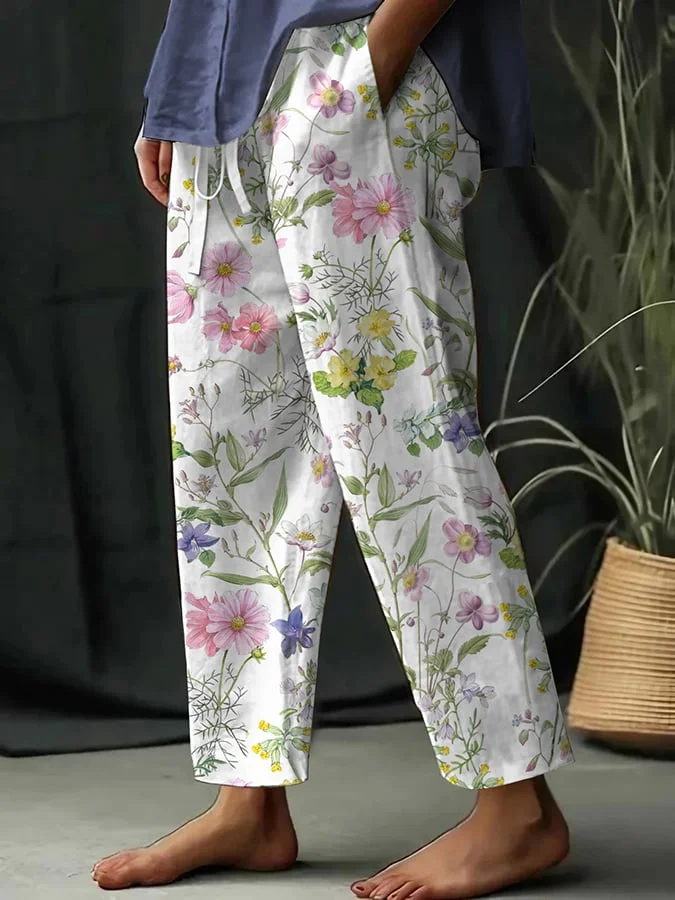 Women's Botanical Floral Print Loose Casual Pants