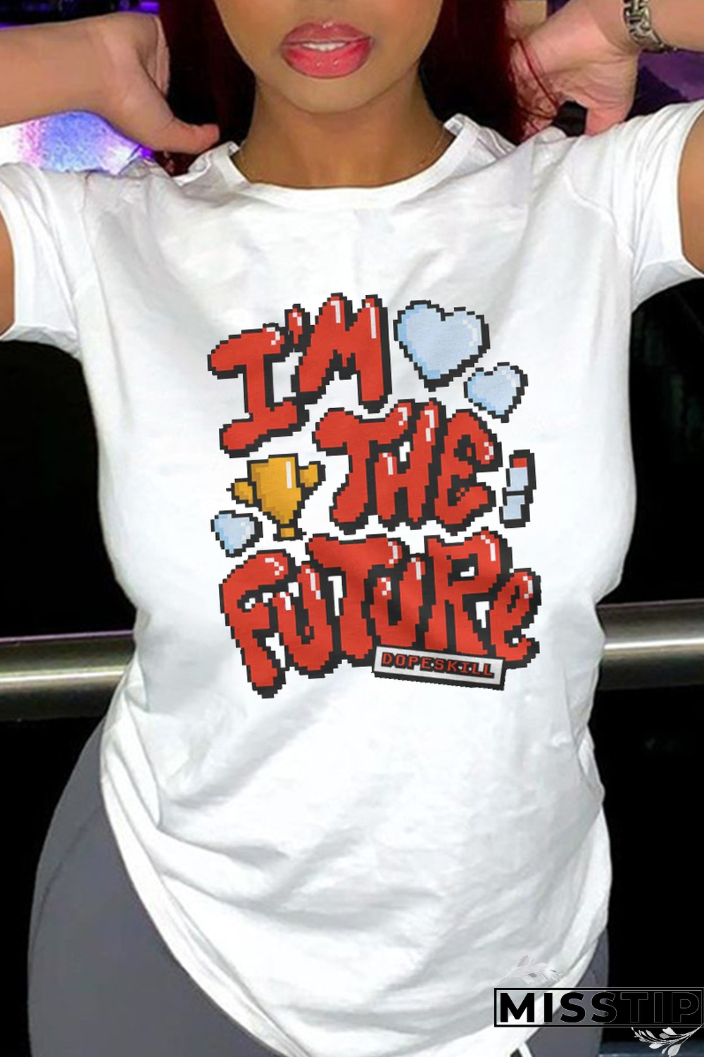 White Street Daily Print Patchwork Letter O Neck T-Shirts
