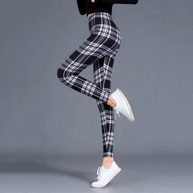 CUHAKCI Printing Leggins High Quality Legging Women Fitness Pants Elasticity Floral Stripes Grid Leggins