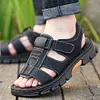Gioiacombo&trade; Sandali da spiaggia regolabili in pelle con velcro da uomo