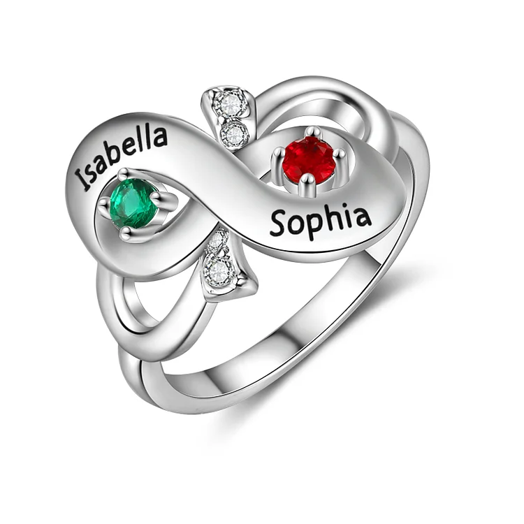 Infinity Love Knot Ring Personalized 2 Birthstones Promise Ring for Her