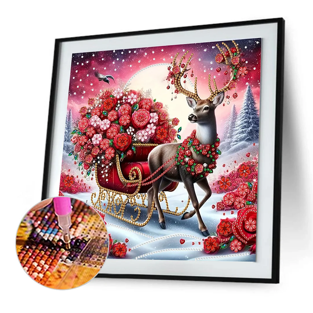 Red Deer - Partial Special Shaped Drill Diamond Painting Kits (Canvas|30*30cm)