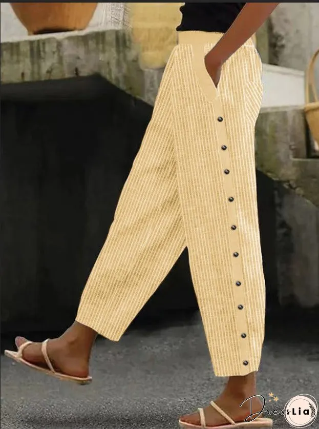 Fashionable Printed Striped Elastic Waist Cropped Pants