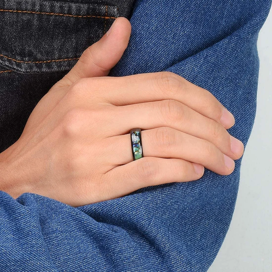 4mm 6mm 8mm Womens Mens Black Tungsten Carbide Abalone Shell Inlay Wedding Bands Polished Carbon Fiber