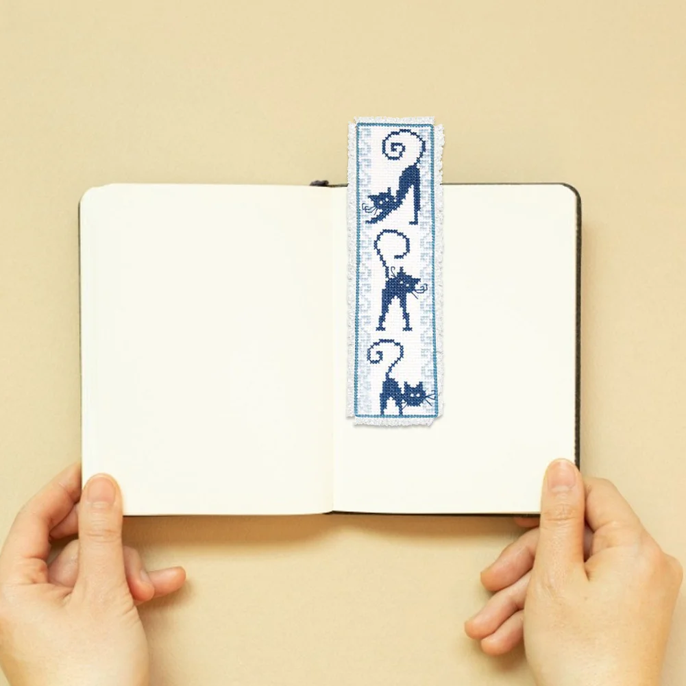 14ct 2-Strand Double-sided Counted Cross Stitch Bookmark - Cat(18*6cm)